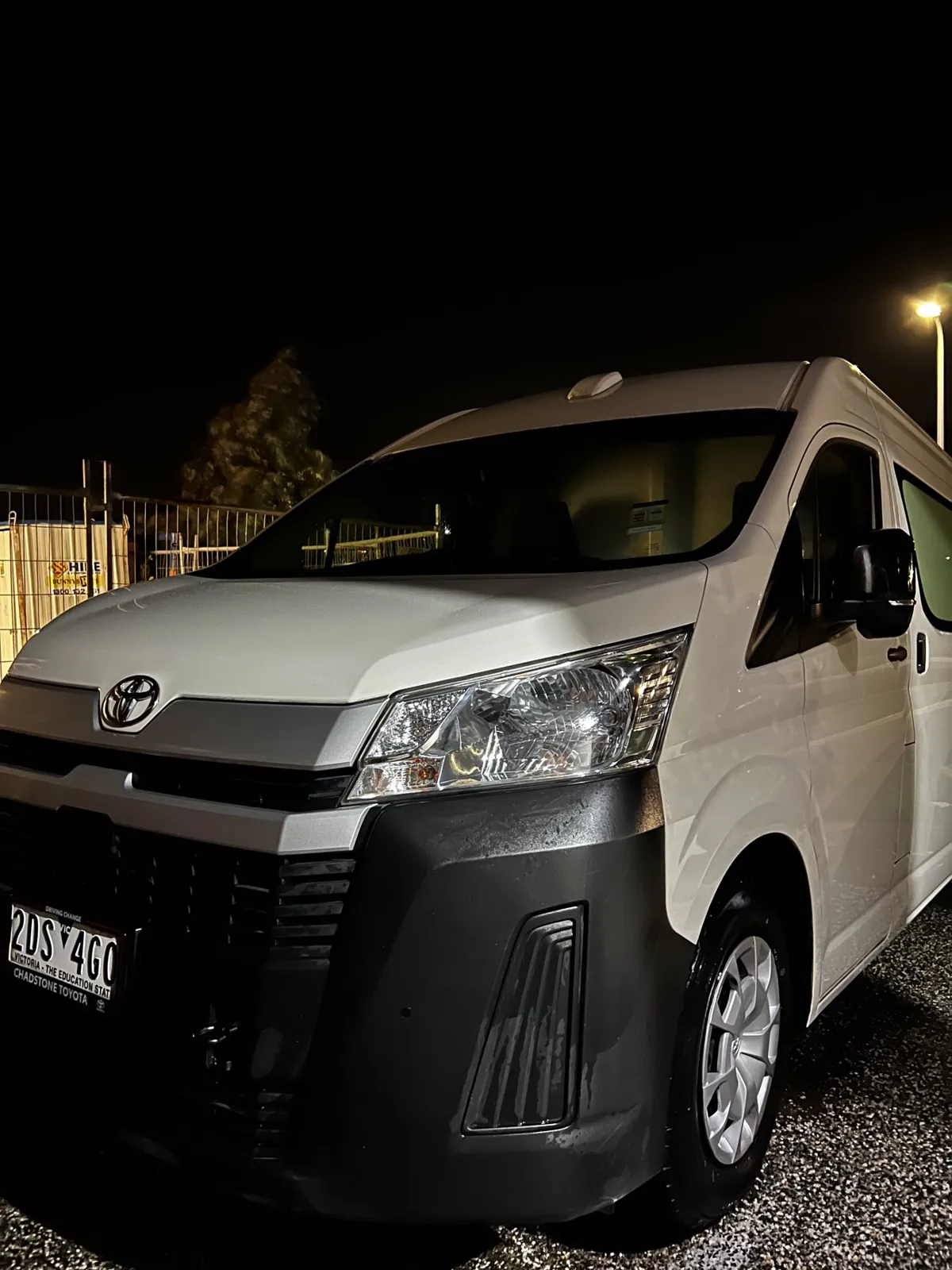 Toyota HiAce van detailed at dusk after a fleet detail